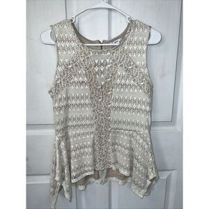 Bar III Peplum Fully‎ Lined Nude Ivory Lace Overlay Fitted Tank Size Large